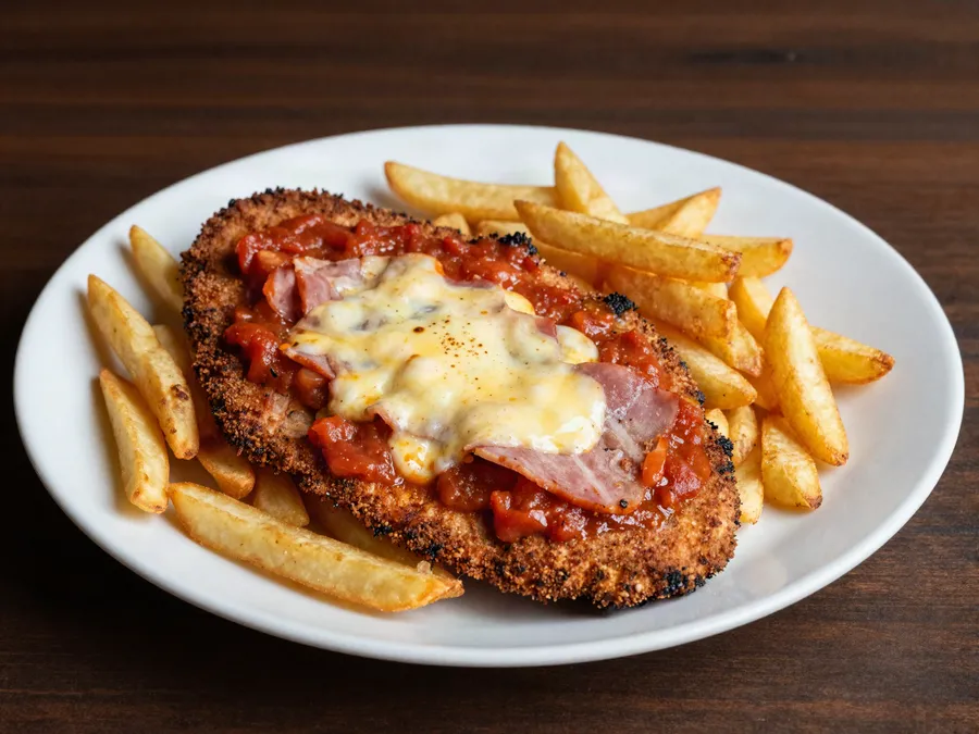 Milanesa napolitana con papas de Brangus, hamburguesería en Chascomús
